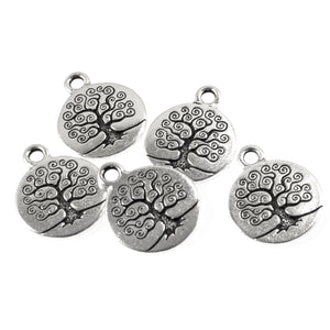 5 Silver Tree of Life Charms, TierraCast Tree Charms, Silver Tree Pendants