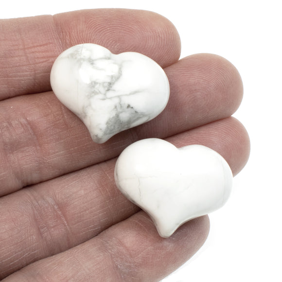 White Howlite Heart Shaped Stone, Puffy Heart, No Hole/Undrilled 1/Pkg