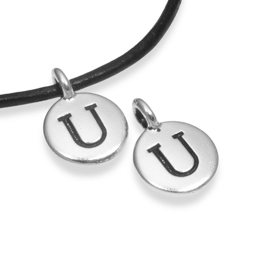 2Pc. Silver "U" Initial Charms, TierraCast Round Small Alphabet Letter