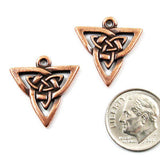 2 Copper Celtic Knot Triangle Pendants, TierraCast Love Knot Charms
