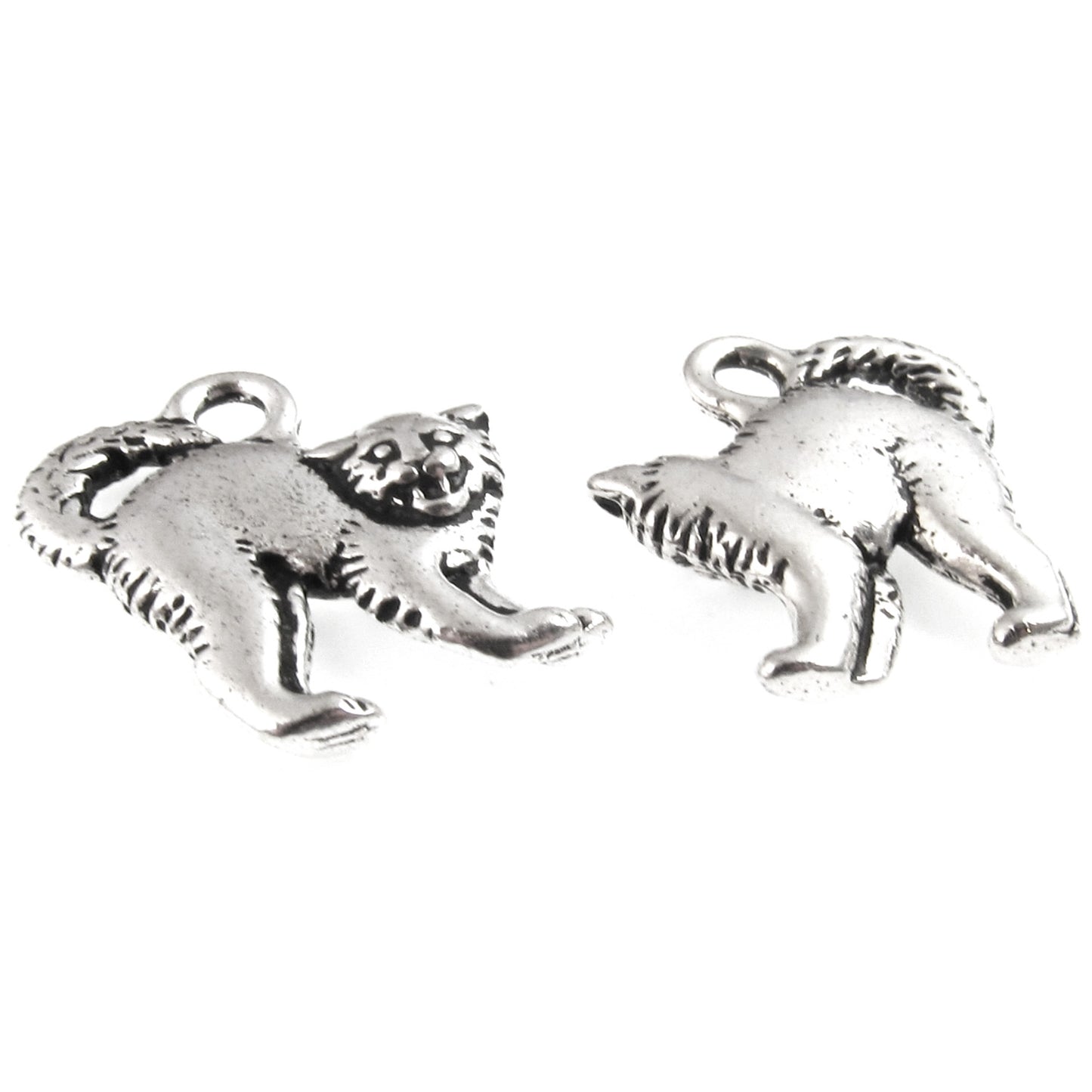 2 Silver Scary Cat Charms, TierraCast Halloween Pendants for DIY Jewelry Making