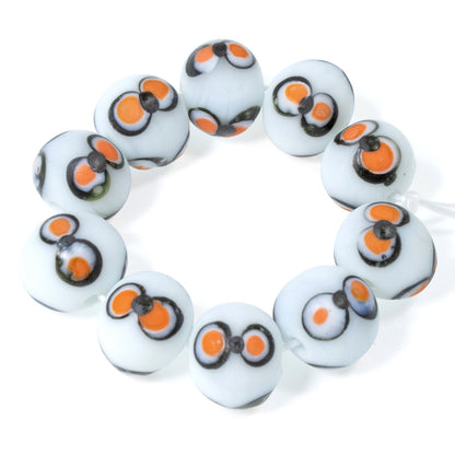 10 Halloween Eye Lampwork Beads - Black/Orange Handmade Glass Beads