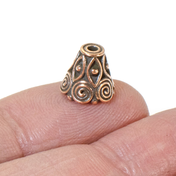 Copper Spiral Cones, TierraCast Pewter Ornate Bead Bell Caps 4/Pkg