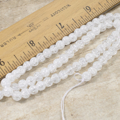 6mm Clear Crackle Glass Round Bead Strand for Jewelry Making, Holiday Crafts