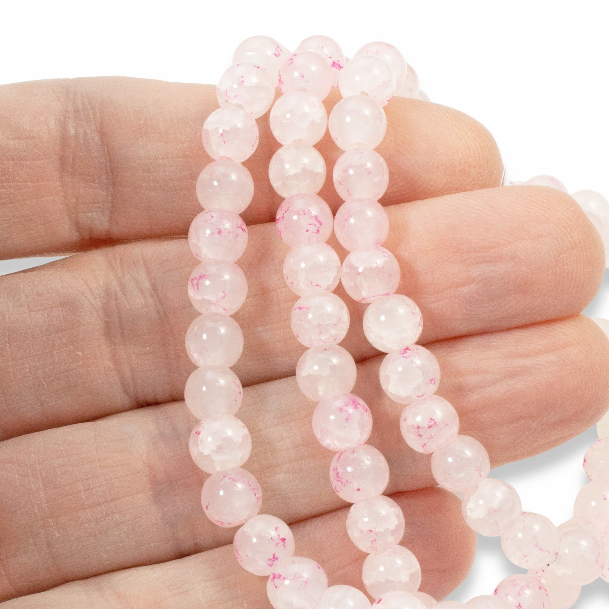 6mm Pale Pink Dragon Vein Crackle Glass Beads