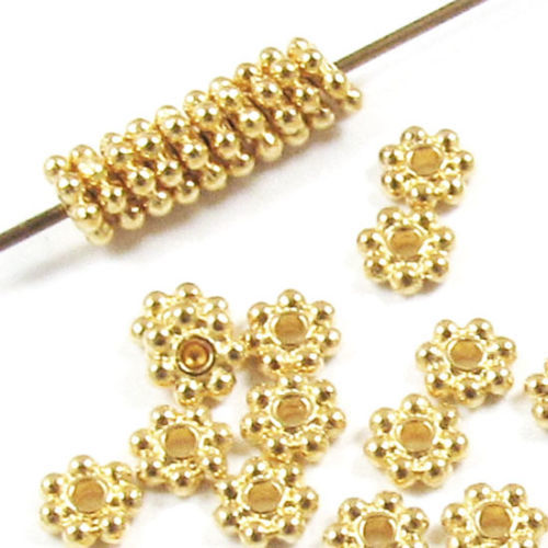 50 Bright Gold 4mm Daisy Spacer Beads, TierraCast Pewter Heishi for DIY Jewelry