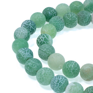 Green Dragon Vein Agate Beads - 8mm Frosted Crackle - Matte Round Stone Strand