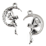 Fairy Sitting in Moon Charms, Antique Silver Metal Pendants (20 Pieces)