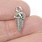 20 Silver Ice Cream Cone Charms, Ideal for Food-Themed Jewelry, Foodie Gift