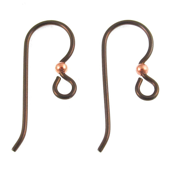 Niobium Copper Ear Wires + 2mm Bright Copper Bead
