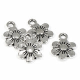 Silver Daisy Flower Charms, Bulk Metal Floral Drops 50/Pkg