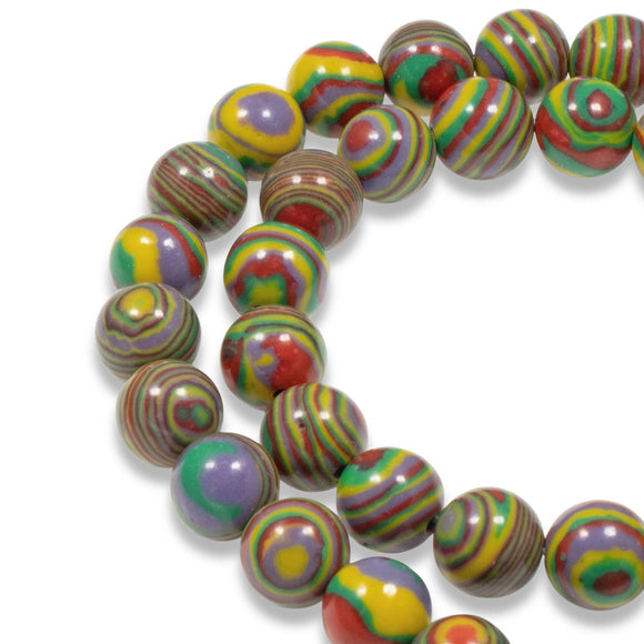 8mm Colorful Striped Lace Malachite Round Beads, Festive Manmade Stone, 48Pcs