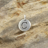 2Pc. Silver "C" Initial Charms, TierraCast Round Small Alphabet Letter