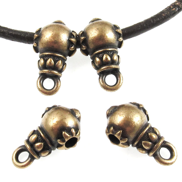 4 Antique Brass Lotus Guru Bead with Bail Loop, TierraCast Bails for Leather