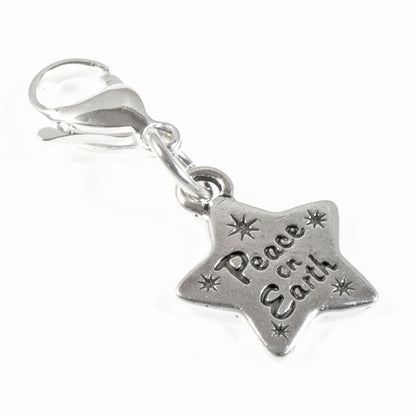 Silver Peace on Earth Clip-On Charm, Christmas Star Purse, Journal Charm