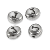 Silver "J" Alphabet Beads, Oval Letter For Personalized Jewelry 4/Pkg