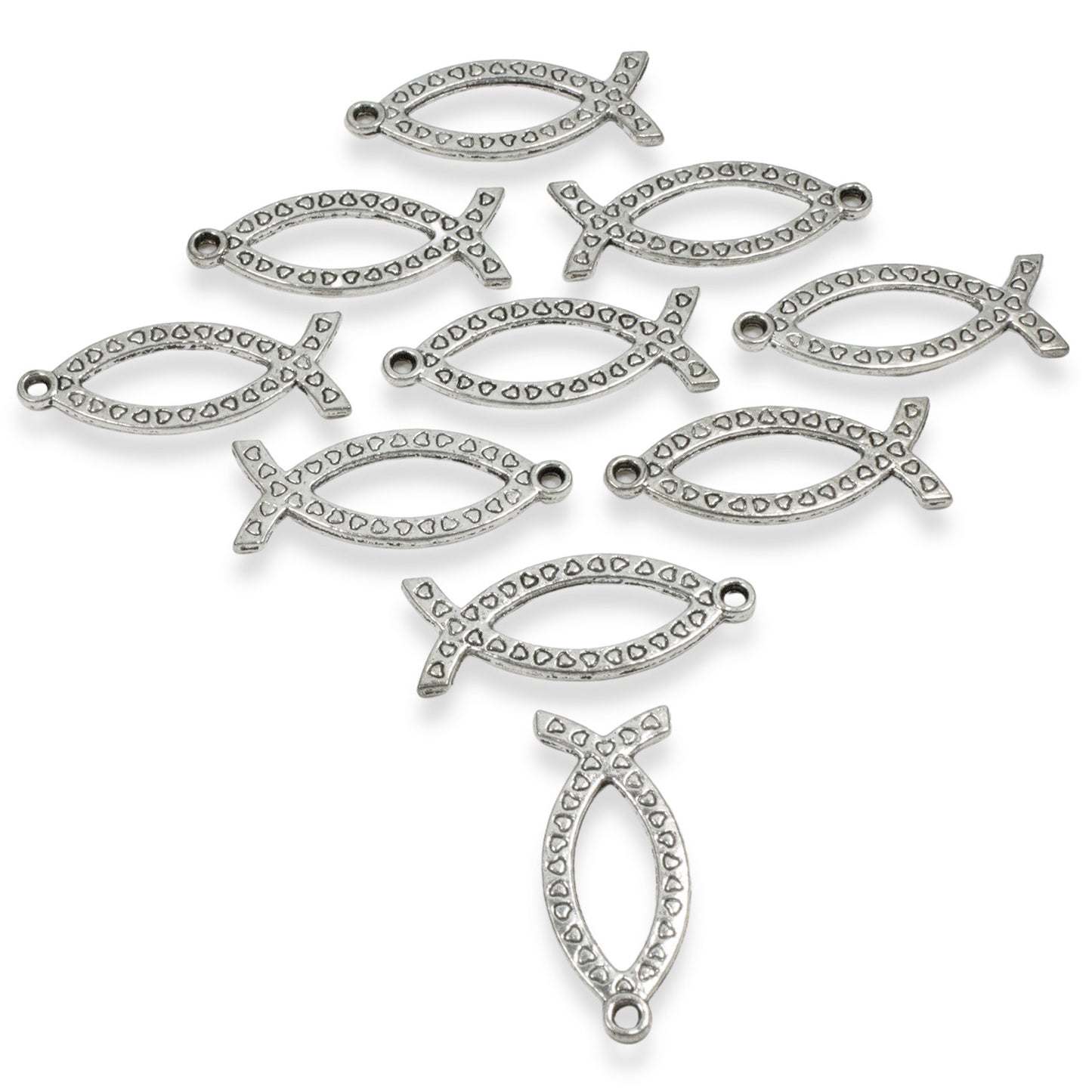 10 Silver Jesus Fish Pendants - Metal Ichthys Charms - DIY Christian Jewelry