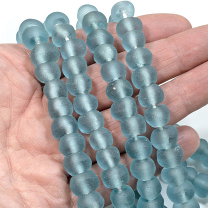 Aqua Blue Green Recycled Glass Beads - Matte Sea Glass Finish - Artisan Jewelry