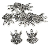 Silver Christmas Angel Charms, Metal Holiday Jewelry Pendant 10/Pkg