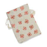 10 Snowflake Drawstring Bags, Tan & Red Metallic Christmas Cloth Pouches