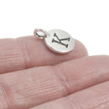 2Pc. Silver "K" Initial Charms, TierraCast Round Small Alphabet Letter