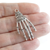 4 Silver Skeleton Hand Pendants, Metal Halloween Charms for Jewelry & Crafts