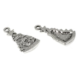 12 Silver Decorated Christmas Tree Charms, Metal Holiday Pendants for Handmade Jewelry