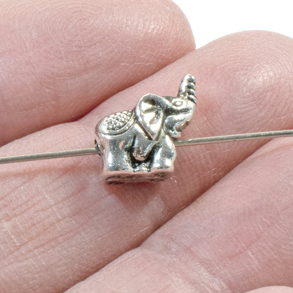 10 Silver Elephant Beads, Metal Zoo Animal for Handmade Jewelry