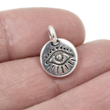 5 Silver Evil Eye Charms, TierraCast Mini Symbol Pendant for Leather Cord