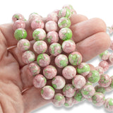 10mm Pink & Green Rain Flower Stone Beads, Impressionist Pattern for DIY Jewelry