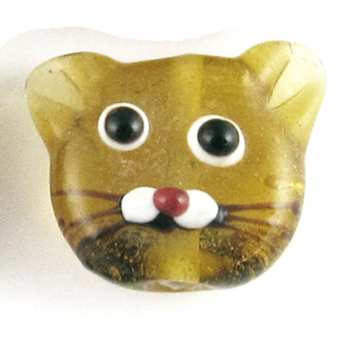 Glass Lampwork Two Sided Cat Beads-Amber KITTEN FACES 20mm (4 Pieces)