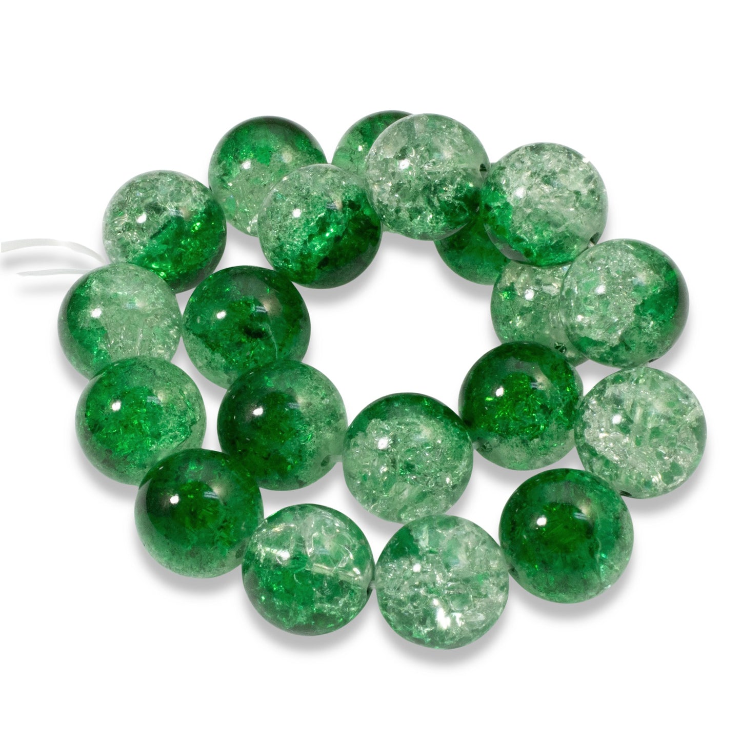 20 Green & Clear Glass Round Beads - 12mm Crackle Glass - Two-Tone Double Color