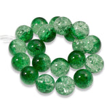 20 Green & Clear Glass Round Beads - 12mm Crackle Glass - Two-Tone Double Color