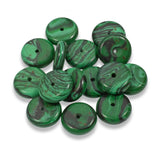 20-Pack 12mm Striped Green Malachite Disk Beads, Manmade Rondelle Spacer