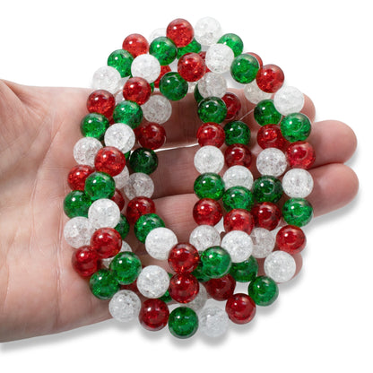 90/Pkg 10mm Red, Green & Clear Crackle Glass Beads | Christmas Bead Mix