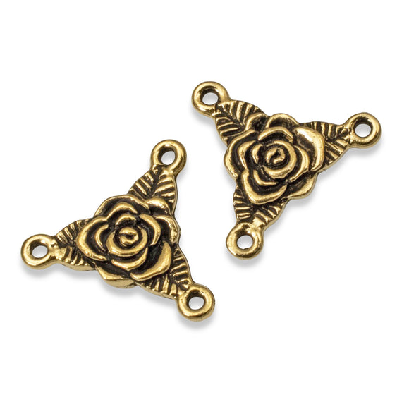 2 Gold Rose Trinity Rosary Connectors, TierraCast Rosary Making 2 to 1 Links