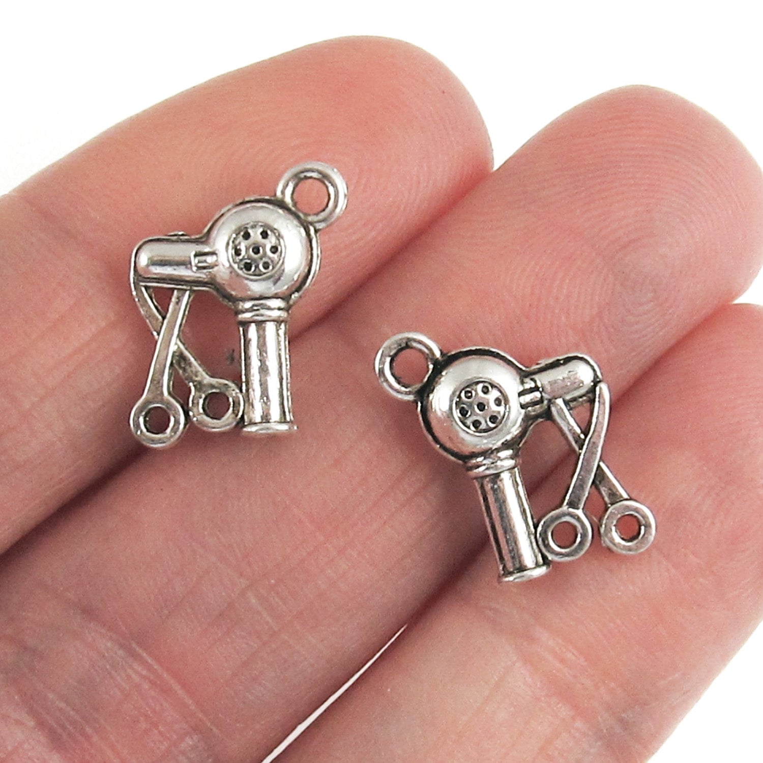 Silver Hairdryer Scissor Charms