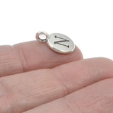 2Pc. Silver "N" Initial Charms, TierraCast Round Small Alphabet Letter