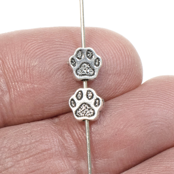 10 Silver Paw Print Beads, Tierracast Dog Cat Pet Spacer for DIY Jewelry Making