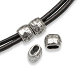 4 Pewter Hammered Barrel Leather Crimp Beads, 4x2mm Hole Size, TierraCast