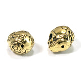 5 Gold Rose Skull Beads, Sugar Skull Day of the Dead Beads for Halloween Jewelry