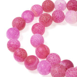 Bright Pink 10mm Round Frosted Crackle Dragon Vein Agate Beads, 38 Pcs