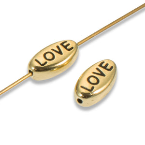 Gold Oval Love Beads, TierraCast Pewter Word Bead (2 Pieces)