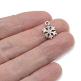 50 Silver Mini Snowflake Charms, Bulk Metal Christmas Holiday Charm