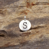 2Pc. Silver "S" Initial Charms, TierraCast Round Small Alphabet Letter