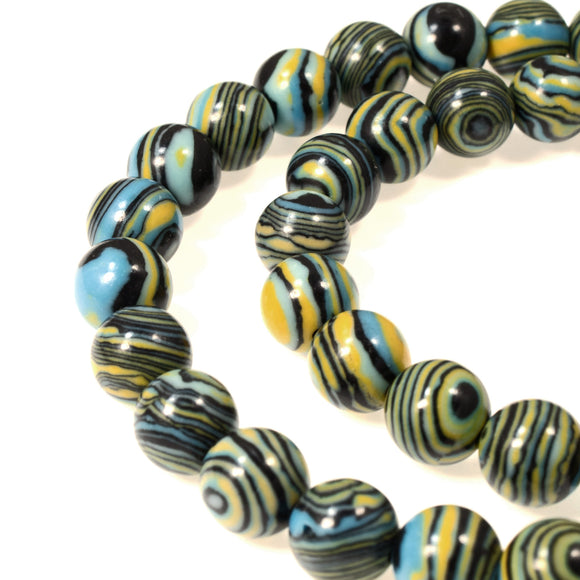 Turquoise Striped Lace Malachite 8mm Round Beads, Manmade Stone, 48Pcs