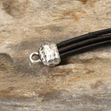4 Pewter Distressed Leather Cord Ends, 6x2mm Opening, Crimp End Caps