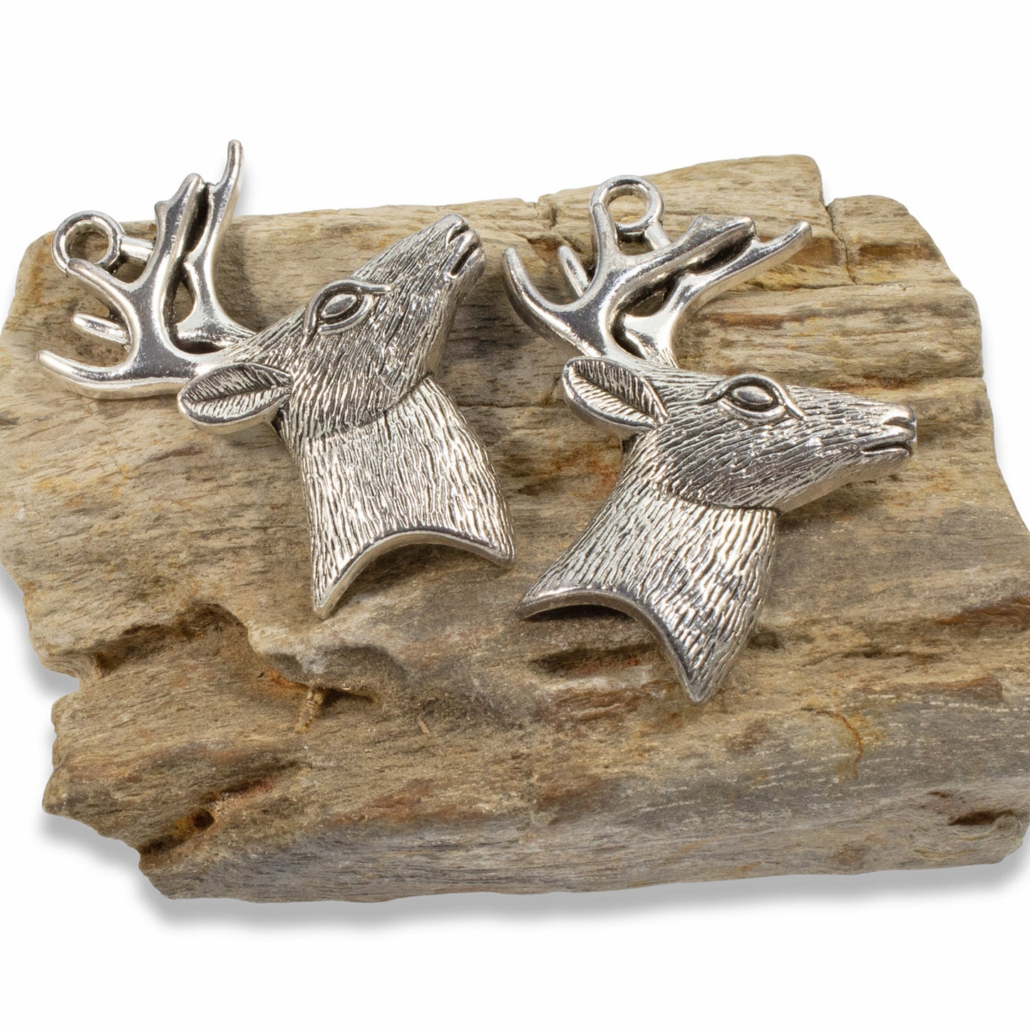 2 Deer Head Pendants, Large Silver Metal Charms, Hunter's Gift, Keychain Crafts