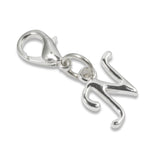 Silver Letter "N" Clip On Charm, Cursive Script Initial Dangle + Lobster Clasp