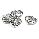 Silver Scroll Heart Charms, Metal Ornate Love Pendant 10/Pkg